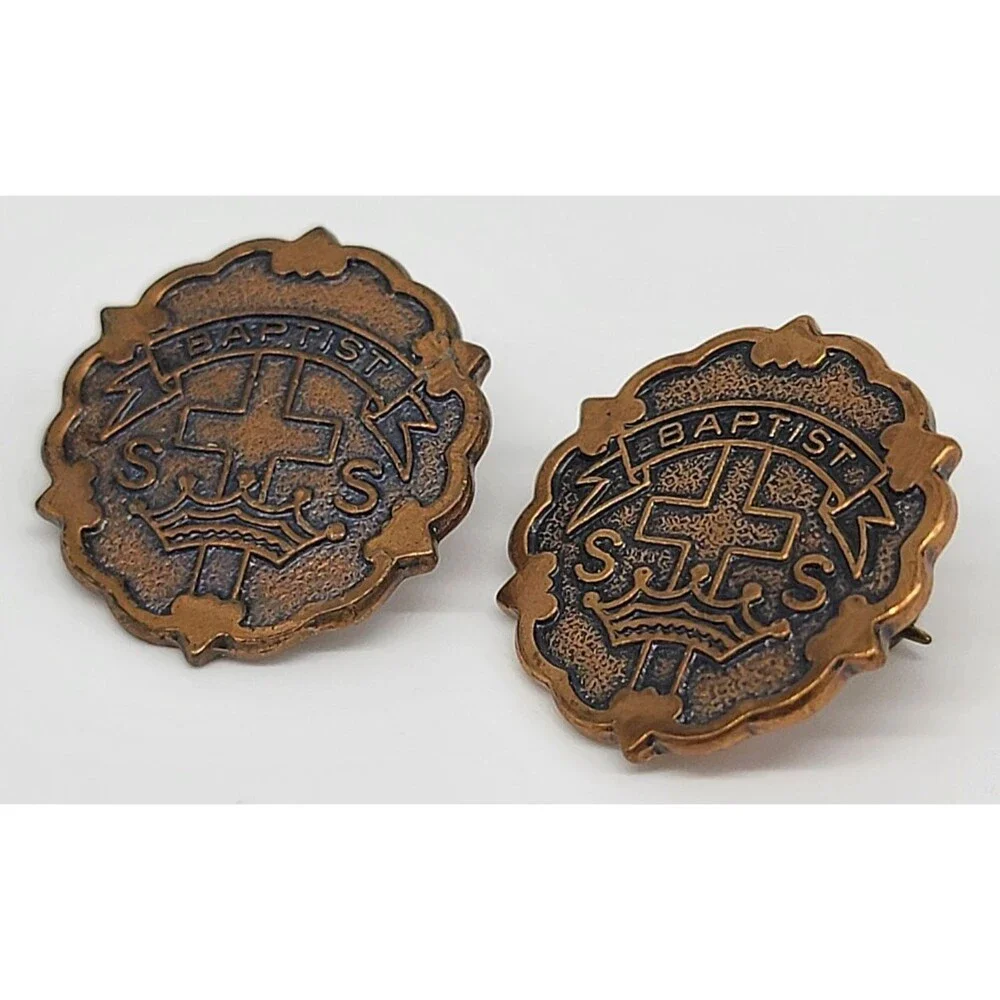 Baptist S.S. Sunday School Pins Lot of 2 Copper Tone Broadman Supplies USA